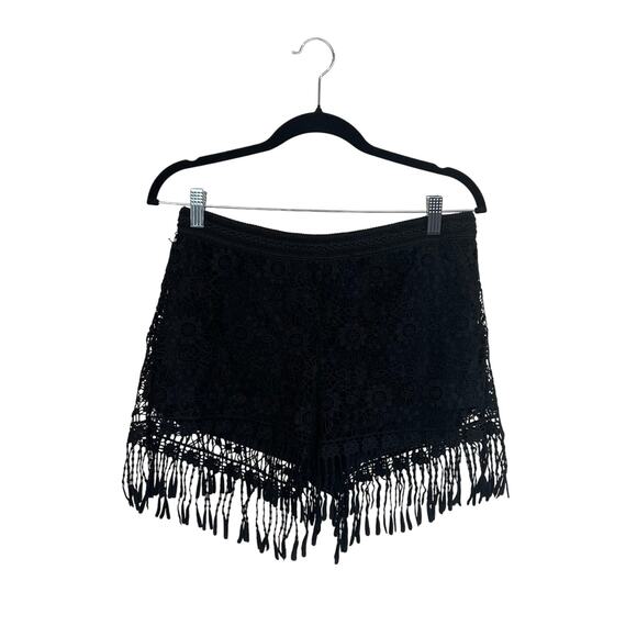 Factorie Black Crochet Fringe Shorts, Size M - Picture 1 of 6